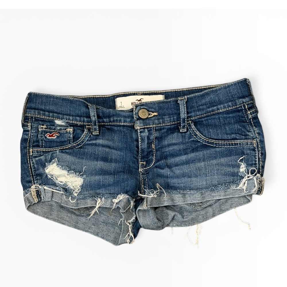 Hollister Distressed Low Rise Denim Cut Off Shorts Micro Mini SZ 1/25 Booty Y2K